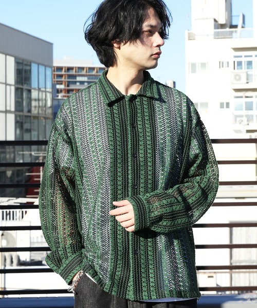 ８(eight)（エイト）の「レースシアーオーバーシャツ（シャツ/ブラウス・メンズ・レッド/グリーン/オフホワイト/ベージュ・MEDIUM/LARGE）」の5枚目の写真