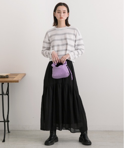 ad thie(アドティエ)の「ショート丈・ベーシック クルーネックボーダーニット(ニット/セーター・レディース・ブラウン/ブラック/ライトグレー・FREE)」の11枚目の写真