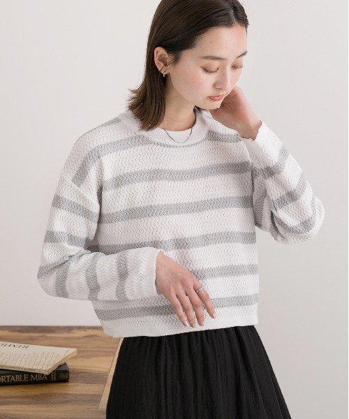 ad thie(アドティエ)の「ショート丈・ベーシック クルーネックボーダーニット(ニット/セーター・レディース・ブラウン/ブラック/ライトグレー・FREE)」の12枚目の写真