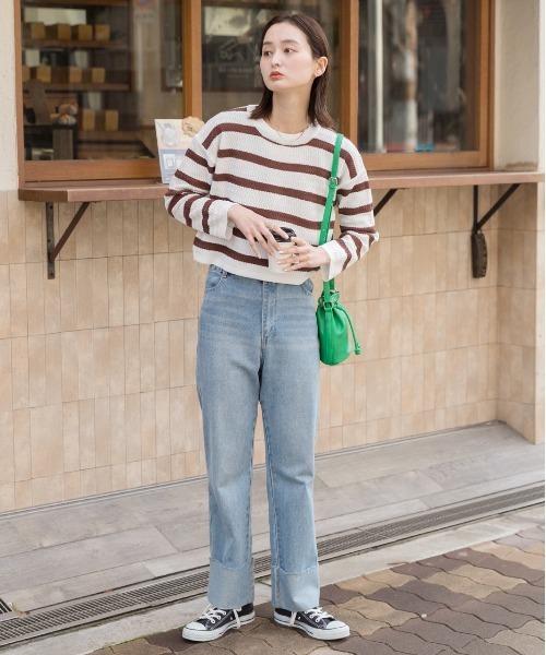ad thie(アドティエ)の「ショート丈・ベーシック クルーネックボーダーニット(ニット/セーター・レディース・ブラウン/ブラック/ライトグレー・FREE)」の16枚目の写真