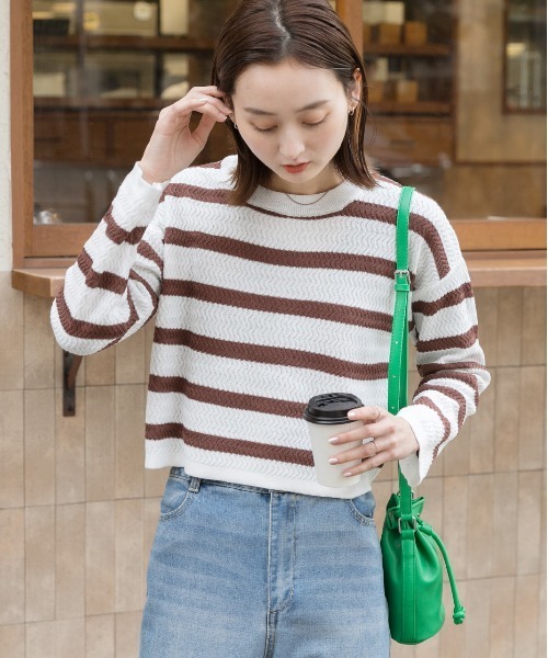 ad thie(アドティエ)の「ショート丈・ベーシック クルーネックボーダーニット(ニット/セーター・レディース・ブラウン/ブラック/ライトグレー・FREE)」の17枚目の写真