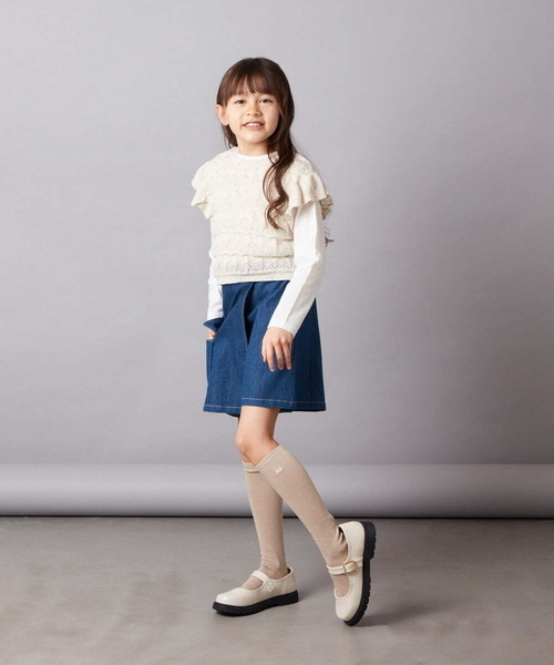 a.v.v（アーヴェヴェ）の「[160]【2点セット】透かし編みカラーネップベストセット（ベスト・キッズ・アイボリー/ライラック・160）」の14枚目の写真