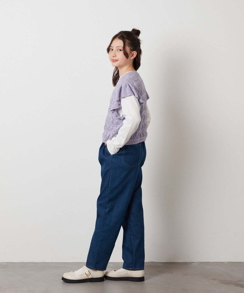 a.v.v（アーヴェヴェ）の「[160]【2点セット】透かし編みカラーネップベストセット（ベスト・キッズ・アイボリー/ライラック・160）」の22枚目の写真