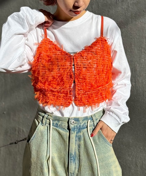CIAOPANIC（チャオパニック）の「チュールフリンジビスチェ（キャミソール・レディース・ホワイト/ブラック/オレンジ・FREE）」の2枚目の写真