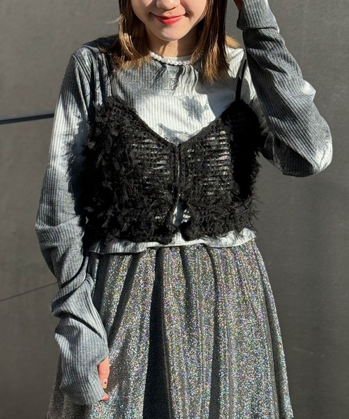 CIAOPANIC（チャオパニック）の「チュールフリンジビスチェ（キャミソール・レディース・ホワイト/ブラック/オレンジ・FREE）」の3枚目の写真