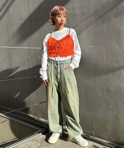 CIAOPANIC（チャオパニック）の「チュールフリンジビスチェ（キャミソール・レディース・ホワイト/ブラック/オレンジ・FREE）」の6枚目の写真