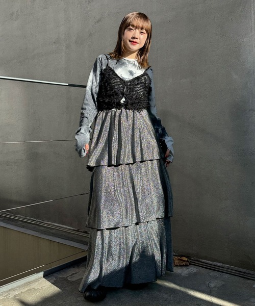 CIAOPANIC（チャオパニック）の「チュールフリンジビスチェ（キャミソール・レディース・ホワイト/ブラック/オレンジ・FREE）」の5枚目の写真