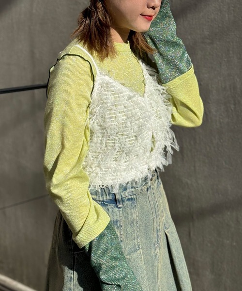 CIAOPANIC（チャオパニック）の「チュールフリンジビスチェ（キャミソール・レディース・ホワイト/ブラック/オレンジ・FREE）」の7枚目の写真