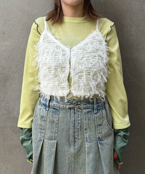 CIAOPANIC（チャオパニック）の「チュールフリンジビスチェ（キャミソール・レディース・ホワイト/ブラック/オレンジ・FREE）」の12枚目の写真