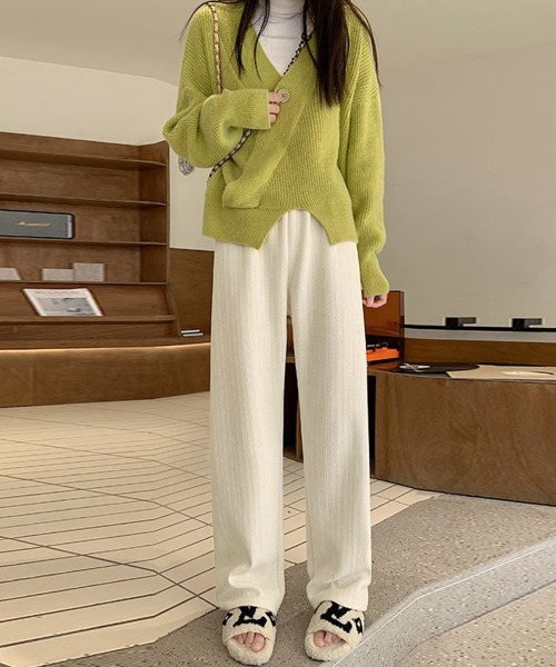 Miniministore（ミニミニストア）の「ワイドパンツ レディース韓国ニットパンツ（スラックス・レディース・ブラック/ブラウン/アイボリー/ピンク/ダークグレー・FREE）」の15枚目の写真