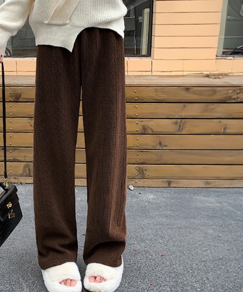 Miniministore（ミニミニストア）の「ワイドパンツ レディース韓国ニットパンツ（スラックス・レディース・ブラック/ブラウン/アイボリー/ピンク/ダークグレー・FREE）」の11枚目の写真