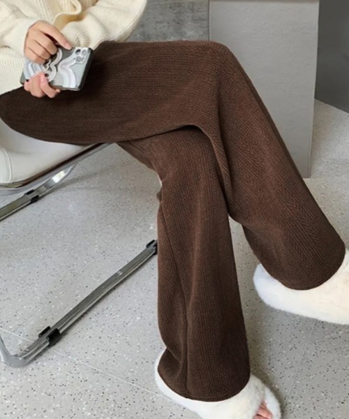 Miniministore（ミニミニストア）の「ワイドパンツ レディース韓国ニットパンツ（スラックス・レディース・ブラック/ブラウン/アイボリー/ピンク/ダークグレー・FREE）」の21枚目の写真