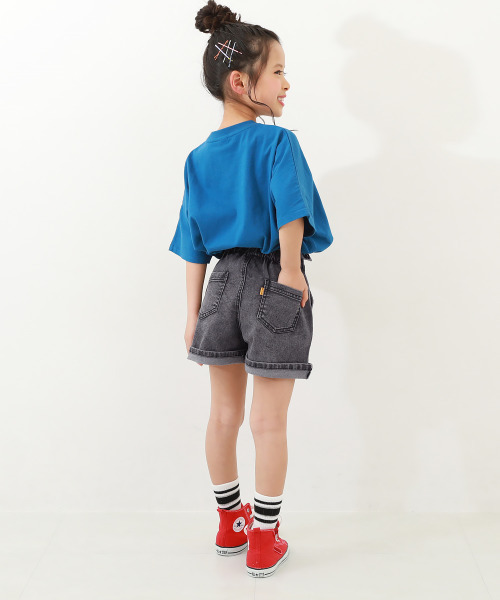 セール】楽デニム ハイウエスト フリルショートパンツ（デニム