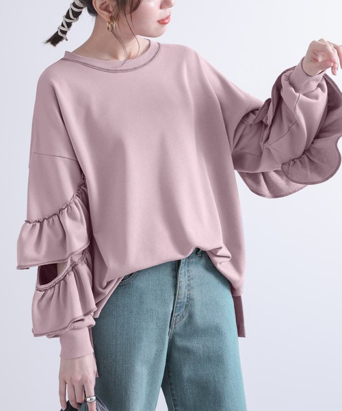 osharewalker（オシャレウォーカー）の「『フリル袖デザインスウェット』（スウェット・レディース・ラベンダー/ブラック・FREE）」の21枚目の写真