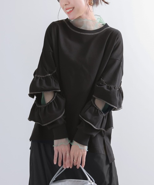 osharewalker（オシャレウォーカー）の「『フリル袖デザインスウェット』（スウェット・レディース・ラベンダー/ブラック・FREE）」の14枚目の写真