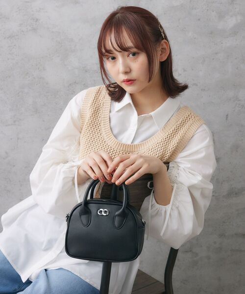 RETRO GIRL（レトロガール）の「ミニボストンバッグ（ショルダーバッグ・レディース・ブラック/オフホワイト/ブルー・ONE SIZE）」の9枚目の写真