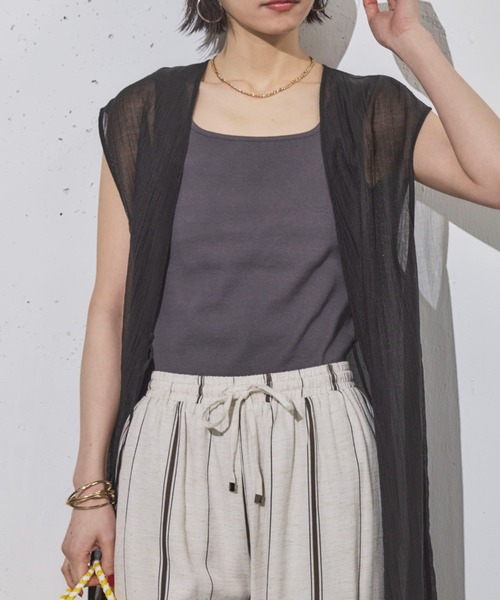 Doux archives（ドゥアルシーヴ）の「2wayスクエアリブタンクトップ（タンクトップ・レディース・グレイッシュベージュ/オフホワイト/チャコールグレー・FREE）」の20枚目の写真