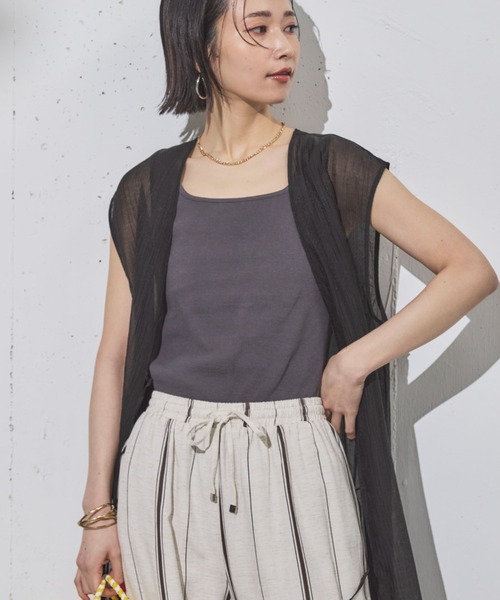 Doux archives（ドゥアルシーヴ）の「2wayスクエアリブタンクトップ（タンクトップ・レディース・グレイッシュベージュ/オフホワイト/チャコールグレー・FREE）」の19枚目の写真