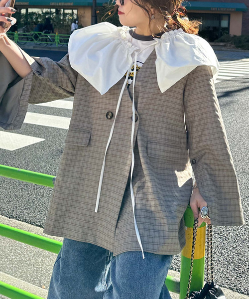 archives（アルシーヴ）の「〈limited〉Check Jacket（ノーカラージャケット・レディース・ブラウン/グレー・MEDIUM）」の11枚目の写真