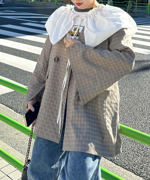 archives（アルシーヴ）の「〈limited〉Check Jacket（ノーカラージャケット・レディース・ブラウン/グレー・MEDIUM）」の12枚目の写真