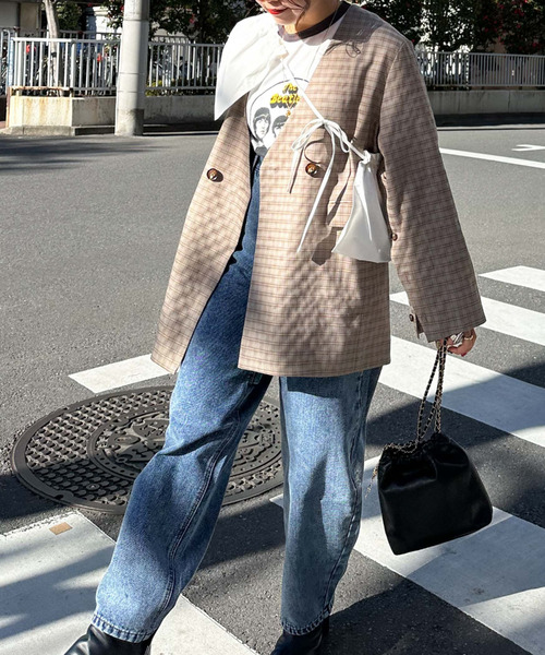 archives（アルシーヴ）の「〈limited〉Check Jacket（ノーカラージャケット・レディース・ブラウン/グレー・MEDIUM）」の14枚目の写真