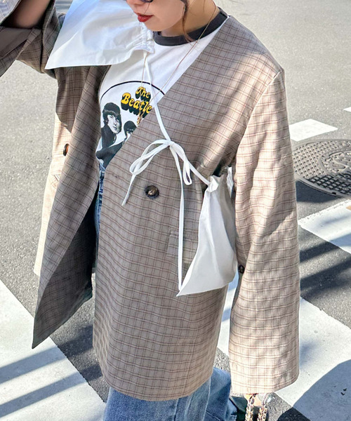 archives（アルシーヴ）の「〈limited〉Check Jacket（ノーカラージャケット・レディース・ブラウン/グレー・MEDIUM）」の15枚目の写真