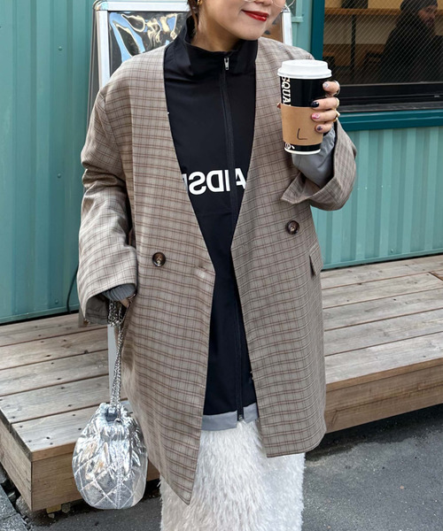 archives（アルシーヴ）の「〈limited〉Check Jacket（ノーカラージャケット・レディース・ブラウン/グレー・MEDIUM）」の5枚目の写真