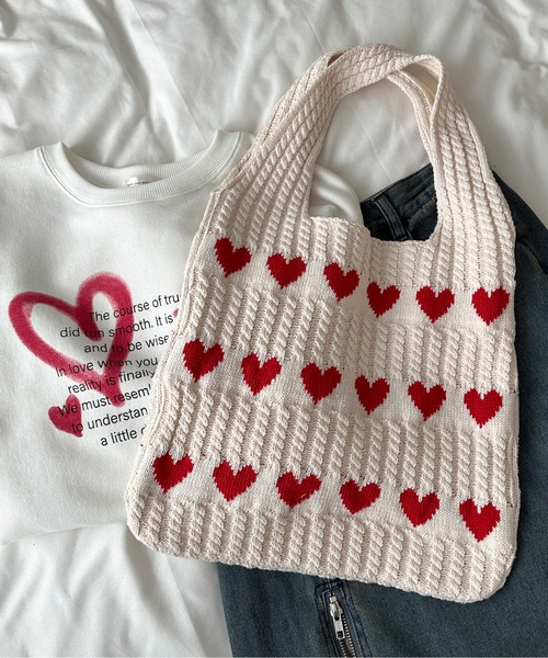 apres jour mignon(アプレジュールミニョン)の「【apresjour mignon×ARIAZ】ハートニットバッグ(トートバッグ・レディース・アイボリー・ONESIZE)」の1枚目の写真
