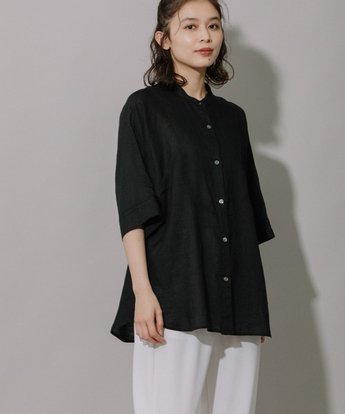 Munich（ミューニック）の「60sフレンチリネンキャンバスハーフスリーブシャツ（シャツ/ブラウス・レディース・ホワイト/ブラック/レンガ/グリーン・FREE）」の22枚目の写真