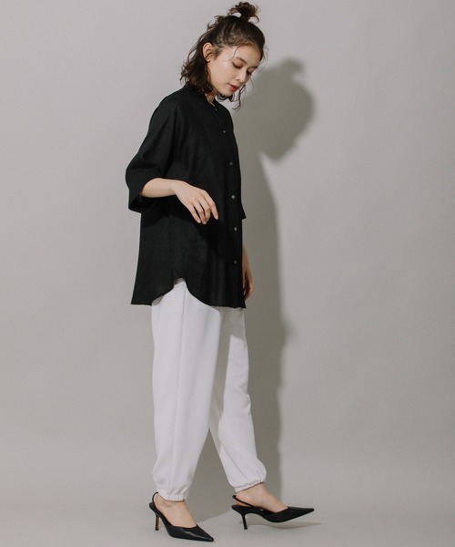 Munich（ミューニック）の「60sフレンチリネンキャンバスハーフスリーブシャツ（シャツ/ブラウス・レディース・ホワイト/ブラック/レンガ/グリーン・FREE）」の20枚目の写真