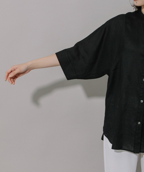 Munich（ミューニック）の「60sフレンチリネンキャンバスハーフスリーブシャツ（シャツ/ブラウス・レディース・ホワイト/ブラック/レンガ/グリーン・FREE）」の15枚目の写真