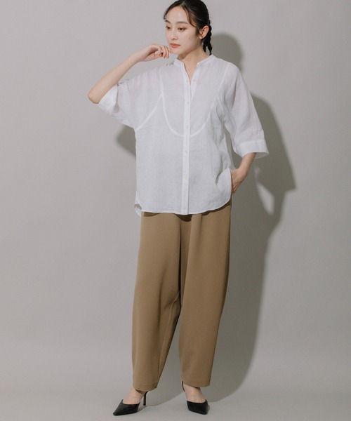 Munich（ミューニック）の「60sフレンチリネンキャンバスハーフスリーブシャツ（シャツ/ブラウス・レディース・ホワイト/ブラック/レンガ/グリーン・FREE）」の5枚目の写真