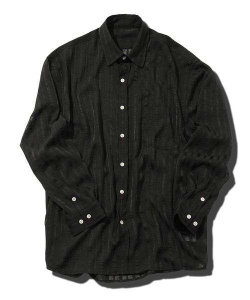 jiggys shop(ジギーズショップ)の「シアーストライプ ロングスリーブ シャツ 薄手 ルーズシルエット(シャツ/ブラウス・メンズ・ブラック/ホワイト・LARGE/X-LARGE/MEDIUM)」の12枚目の写真