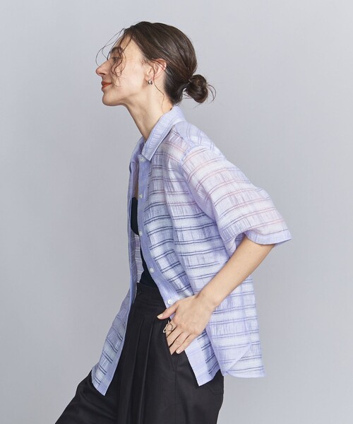 BEAUTY&YOUTH UNITED ARROWS（ビューティーアンドユースユナイテッドアローズ）の「ボーダージャカード ショートスリーブ シャツ-ウォッシャブル-（シャツ/ブラウス・レディース・ライラック/ネイビー/ナチュラル・FREE）」の9枚目の写真