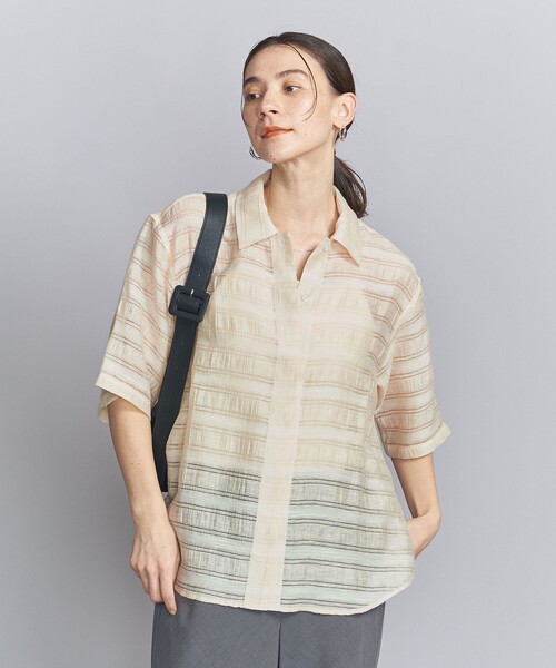 BEAUTY&YOUTH UNITED ARROWS（ビューティーアンドユースユナイテッドアローズ）の「ボーダージャカード ショートスリーブ シャツ-ウォッシャブル-（シャツ/ブラウス・レディース・ライラック/ネイビー/ナチュラル・FREE）」の13枚目の写真