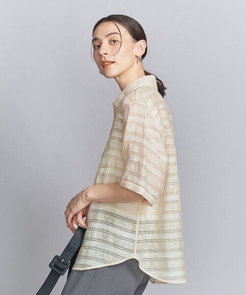 BEAUTY&YOUTH ジャカードシフォン ショートスリーブ シャツ ボーダージャカード ショートスリーブシャツ - メルカリ