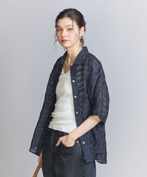 BEAUTY&YOUTH UNITED ARROWS（ビューティーアンドユースユナイテッドアローズ）の「ボーダージャカード ショートスリーブ シャツ-ウォッシャブル-（シャツ/ブラウス・レディース・ライラック/ネイビー/ナチュラル・FREE）」の20枚目の写真