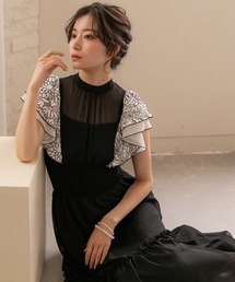 刺繍レースフリルスリーブドレス