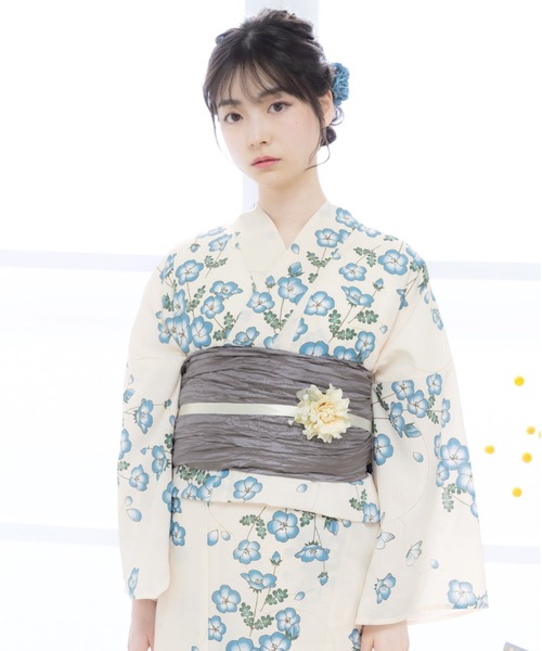 キモノマチ レディス浴衣 ダリア柄 紺色 LLサイズ ポリエステル素材 新品 KIMONOMACHI 浴衣 レディース レトロ 30代 40代 50代 吸水速乾