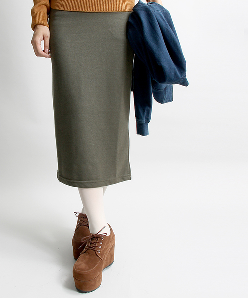 WEGO（ウィゴー）の「WEGO/スウェットロングタイトスカート（スカート・レディース・カーキ/ブラック・FREE）」の2枚目の写真