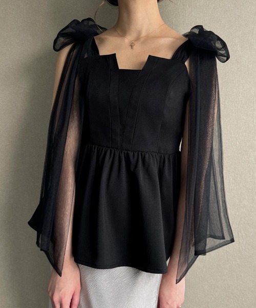 JUNOAH（ジュノア）の「チュールリボンキャミフレアビスチェ[高身長サイズMT/低身長サイズXXS,XS,S有り]（キャミソール・レディース・ライトグレー/クリーム/ブラック/ピンク/ブラック×ホワイト・X-LARGE/LARGE/MEDIUM/SMALL/MT/XX-SMALL/X-SMALL）」の22枚目の写真