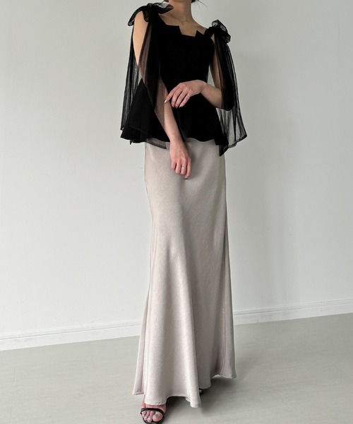 JUNOAH（ジュノア）の「チュールリボンキャミフレアビスチェ[高身長サイズMT/低身長サイズXXS,XS,S有り]（キャミソール・レディース・ライトグレー/クリーム/ブラック/ピンク/ブラック×ホワイト・X-LARGE/LARGE/MEDIUM/SMALL/MT/XX-SMALL/X-SMALL）」の8枚目の写真