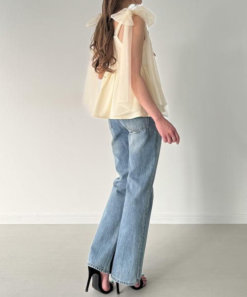 JUNOAH（ジュノア）の「チュールリボンキャミフレアビスチェ[高身長サイズMT/低身長サイズXXS,XS,S有り]（キャミソール・レディース・ライトグレー/クリーム/ブラック/ピンク/ブラック×ホワイト・X-LARGE/LARGE/MEDIUM/SMALL/MT/XX-SMALL/X-SMALL）」の17枚目の写真