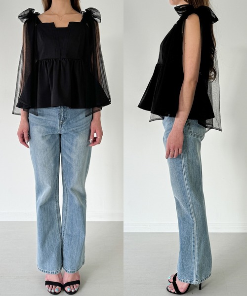 JUNOAH（ジュノア）の「チュールリボンキャミフレアビスチェ[高身長サイズMT/低身長サイズXXS,XS,S有り]（キャミソール・レディース・ライトグレー/クリーム/ブラック/ピンク/ブラック×ホワイト・X-LARGE/LARGE/MEDIUM/SMALL/MT/XX-SMALL/X-SMALL）」の20枚目の写真