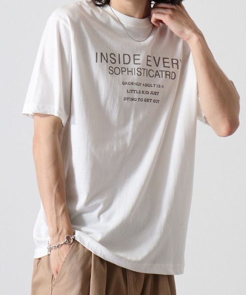 FUNALIVE(ファンアライブ)の「メッセージプリント半袖Tシャツ(Tシャツ/カットソー・メンズ・ブラック/グレー系その他/ベージュ/チャコール/オートミール/グレー系/グレー/ホワイト・L/LL/M)」の1枚目の写真