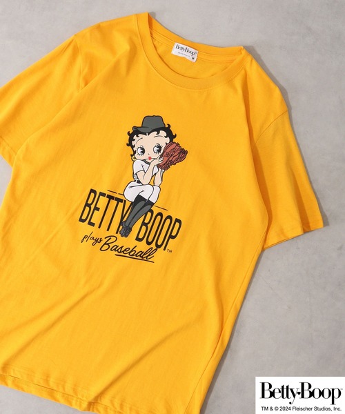 BETTY BOOP（ベティ・ブープ）の「BETTY BOOP（TM） プリント半袖Tシャツ 野球柄（Tシャツ/カットソー・メンズ・ブラック/ライトオレンジ系/アイボリー/チャコール/ホワイト/ライトカーキ・M/L/LL）」の6枚目の写真