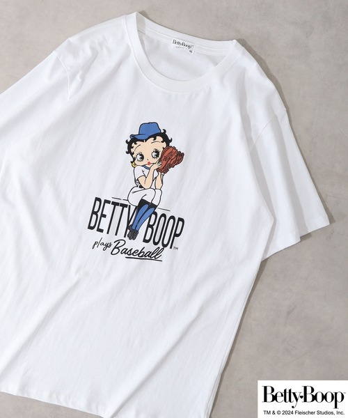 BETTY BOOP（ベティ・ブープ）の「BETTY BOOP（TM） プリント半袖Tシャツ 野球柄（Tシャツ/カットソー・メンズ・ブラック/ライトオレンジ系/アイボリー/チャコール/ホワイト/ライトカーキ・M/L/LL）」の2枚目の写真