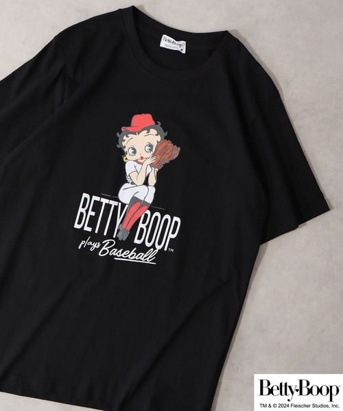 BETTY BOOP（ベティ・ブープ）の「BETTY BOOP（TM） プリント半袖Tシャツ 野球柄（Tシャツ/カットソー・メンズ・ブラック/ライトオレンジ系/アイボリー/チャコール/ホワイト/ライトカーキ・M/L/LL）」の3枚目の写真