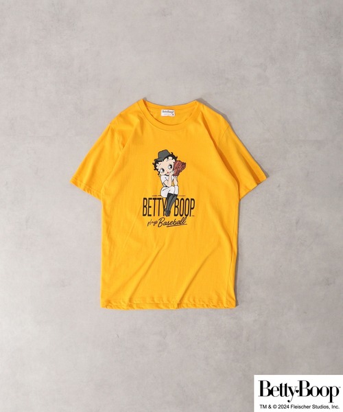 BETTY BOOP（ベティ・ブープ）の「BETTY BOOP（TM） プリント半袖Tシャツ 野球柄（Tシャツ/カットソー・メンズ・ブラック/ライトオレンジ系/アイボリー/チャコール/ホワイト/ライトカーキ・M/L/LL）」の8枚目の写真