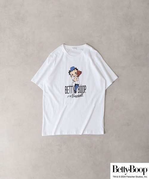 BETTY BOOP（ベティ・ブープ）の「BETTY BOOP（TM） プリント半袖Tシャツ 野球柄（Tシャツ/カットソー・メンズ・ブラック/ライトオレンジ系/アイボリー/チャコール/ホワイト/ライトカーキ・M/L/LL）」の7枚目の写真